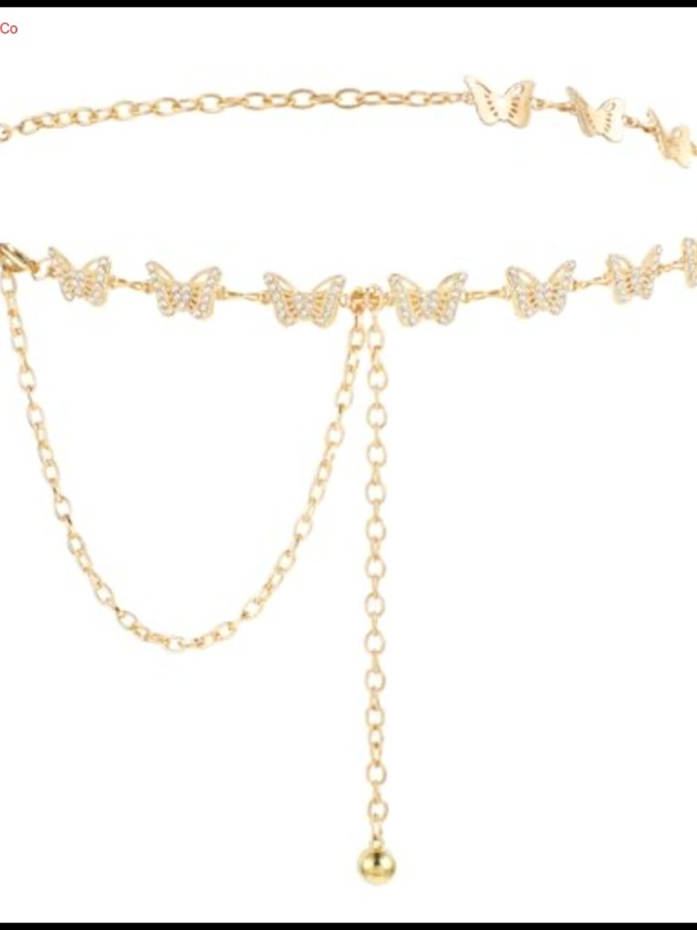 Rhinestone Butterfly Waist Chain Belt Adjustable Alloy Metal